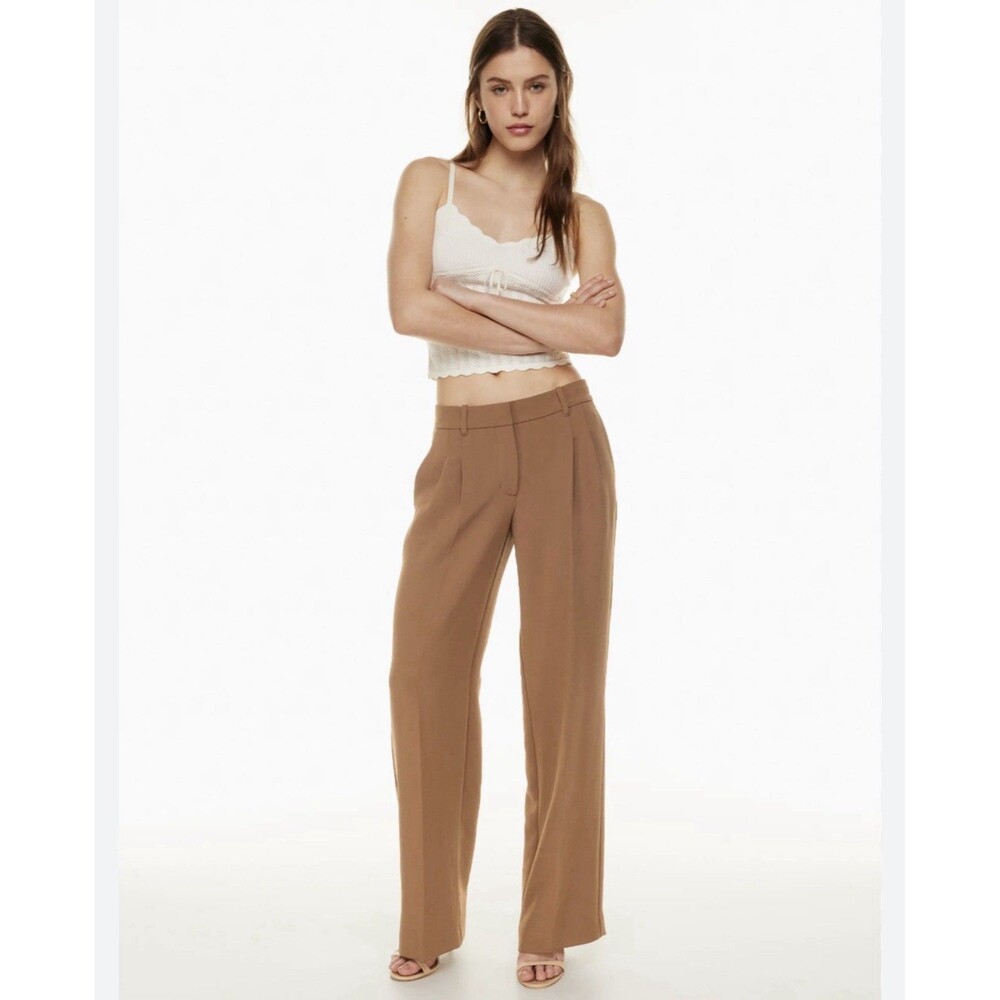 Aritzia Wilfred THE EFFORTLESS PANTS 4 Brown Plated Wide Leg Trousers JAPAN FABR